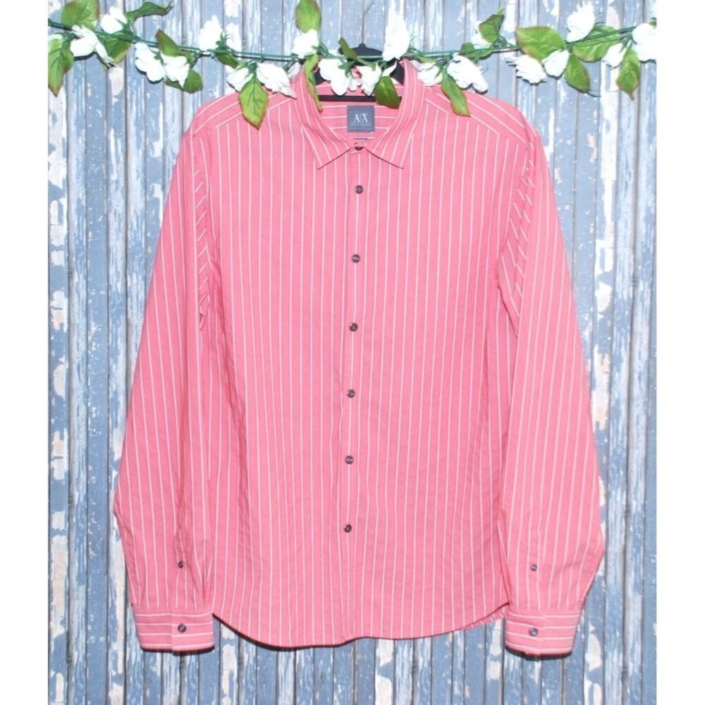 Armani Exchange A/X Men's Salmon Shirt Size L Snap Button Up LS Collar Striped